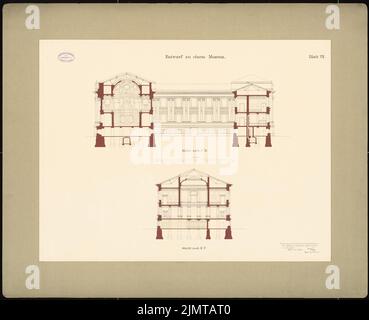 Wittig Paul (1853-1943), Museum (06,1886): Teilquerschnitte. Tusche Aquarell auf der Schachtel, 80,9 x 99,6 cm (inklusive Scan-Kanten) Wittig Paul (1853-1943): Museum Stockfoto