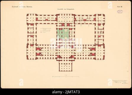 Wittig Paul (1853-1943), Museum (06,1886): Grundriß. Tusche Aquarell auf der Schachtel, 68,9 x 102,5 cm (inklusive Scan-Kanten) Wittig Paul (1853-1943): Museum Stockfoto