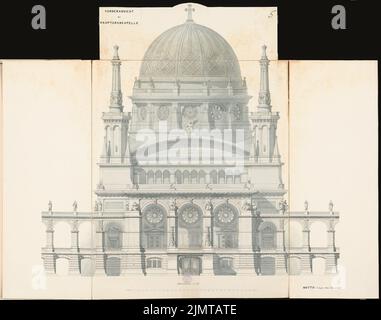 Plüddemann Richard (1846-1910), zentraler Friedhof für Berlin in Berlin-Charlottenburg. Schinkel Wettbewerb 1876 (1876): Hauptkapelle: Riss Vorderansicht 1:75; Maßstab bar. Tusche Aquarell auf der Schachtel, 96,5 x 122,6 cm (inklusive Scan-Kanten) Plüddemann Richard (1846-1910): Zentralfriedhof für Berlin, Berlin-Charlottenburg. Schinkelwettbewerb 1876 Stockfoto