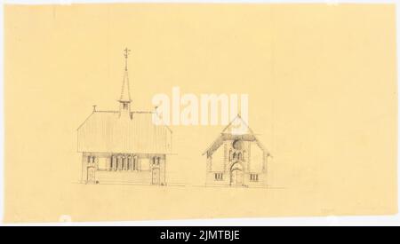 Baltzer Johannes (1862-1940), Kirche (ohne Dat.): Vorderansicht oben, Seitenansicht. Bleistift auf Transparent, 18,5 x 32,7 cm (inklusive Scankanten) Baltzer Johannes (1862-1940): Kirche Stockfoto