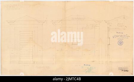 Straff Bruno (1880-1938), Gartenstadt Falkenberg in Berlin-Altglienicke (1915): Stallgebäude: Ansicht, Schnitt. Leichter Bruch auf Karton, 45,2 x 80 cm (inklusive Scan-Kanten) Taut Bruno (1880-1938): Gartenstadt Falkenberg, Berlin-Altglienicke Stockfoto