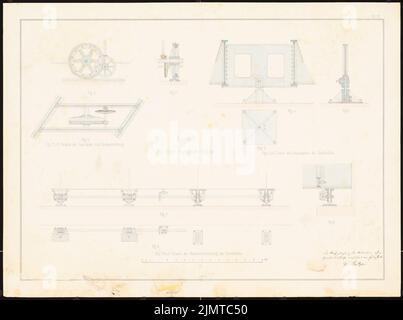 Baltzer W., massive Brücke mit Schiffspassage (ohne Datum): 9 Details zur Drehvorrichtung. Tusche und Bleistift auf Papier, wasserfarben, 45,1 x 60,6 cm (inklusive Scankanten) Baltzer W. : massive Brücke mit Schiffsdurchlass Stockfoto