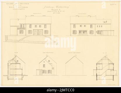 Straff Bruno (1880-1938), Gartenstadt Falkenberg in Berlin-Altglienicke (1913-1913): Gruppe 3: Ansicht, Schnitt. Bleistift auf Transparent, 45 x 62,2 cm (inklusive Scankanten) Taut Bruno (1880-1938): Gartenstadt Falkenberg, Berlin-Altglienicke Stockfoto