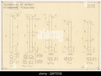 Straff Bruno (1880-1938), Gartenstadt Falkenberg in Berlin-Altglienicke (1936): Betonpfosten für Terrasse 1:10. Bleistift auf Transparent, 33 x 46,7 cm (inklusive Scankanten) Taut Bruno (1880-1938): Gartenstadt Falkenberg, Berlin-Altglienicke Stockfoto