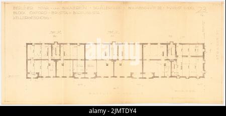 Straff Bruno (1880-1938), Schillerpark-Siedlung in Berlin-Wedding (1924-1924): Barfussstraße, Block 16: Grundriss KG. Leichter Bruch auf Karton, 34,5 x 73,4 cm (inklusive Scankanten) Taut Bruno (1880-1938): Siedlung Schillerpark, Berlin-Wedding Stockfoto
