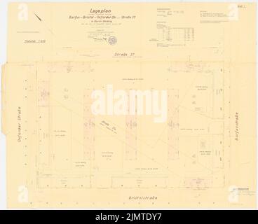 Straff Bruno (1880-1938), Schillerpark Siedlung in Berlin-Wedding (1950): Lageplan. Bleistift, Tuschefarben, über einer Pause auf Papier, 86,3 x 106 cm (inkl. Scan Edges) Taut Bruno (1880-1938): Siedlung Schillerpark, Berlin-Wedding Stockfoto