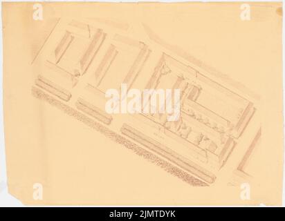 Straff Bruno (1880-1938), Schillerpark Siedlung in Berlin-Wedding (ca. 1938): Perspektivische Ansicht des gesamten Systems. Leichter Bruch auf Papier, 76,6 x 105,2 cm (inklusive Scankanten) Taut Bruno (1880-1938): Siedlung Schillerpark, Berlin-Wedding Stockfoto