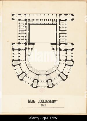 Krüger Theodor (1818-1885), Opernhaus am Lützowplatz in Berlin (1883): Grundriß 2.. Stock (ohne Seitenflügel). Tusche und Bleistift-Aquarell auf der Schachtel, 70,5 x 53,4 cm (inklusive Scankanten) Krüger Theodor (1818-1885): Opernhaus am Lützowplatz, Berlin. Schinkelwettbewerb 1883 Stockfoto