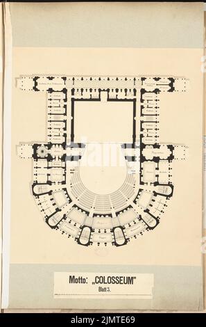 Krüger Theodor (1818-1885), Opernhaus am Lützowplatz in Berlin (1883): Grundriß 1.. Stock (ohne Seitenflügel). Tusche und Bleistift auf der Schachtel Aquarell, 83,4 x 55,1 cm (inklusive Scankanten) Krüger Theodor (1818-1885): Opernhaus am Lützowplatz, Berlin. Schinkelwettbewerb 1883 Stockfoto