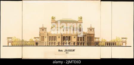 Krüger Theodor (1818-1885), Opernhaus am Lützowplatz in Berlin (1883): Ansicht von S. Tusche Aquarell, weiß und Gold auf Karton, 62,9 x 143,3 cm (inklusive Scanränder) Krüger Theodor (1818-1885): Opernhaus am Lützowplatz, Berlin. Schinkelwettbewerb 1883 Stockfoto