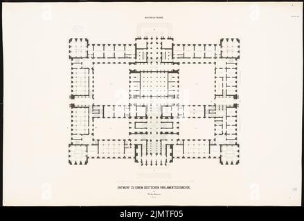 Summer Oscar (1840-1894), Reichstag, Berlin. Erster Wettbewerb (1872): Grundriss Erdgeschoss. Tinte auf Karton, 84 x 122,9 cm (inklusive Scan-Kanten) Sommer Oscar (1840-1894): Reichstag, Berlin. Erster Wettbewerb Stockfoto