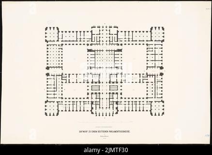 Summer Oscar (1840-1894), Reichstag, Berlin. Erster Wettbewerb (1872): Grundriss Keller. Tinte auf Karton, 84,1 x 122,9 cm (inklusive Scan-Kanten) Sommer Oscar (1840-1894): Reichstag, Berlin. Erster Wettbewerb Stockfoto