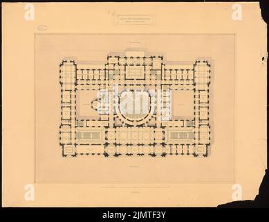 Summer Oscar (1840-1894), Reichstag, Berlin. Zweiter Wettbewerb (1882): Grundriss Erdgeschoss. Tusche, Tusche farbig, Aquarell auf Karton, 92,6 x 120 cm (inklusive Scankanten) Sommer Oscar (1840-1894): Reichstag, Berlin. Zweiter Wettbewerb Stockfoto