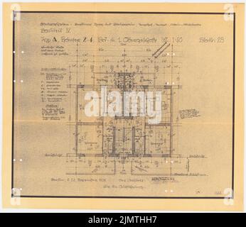 Hoffmann Franz, Siedlung Attilahöhe, Berlin-Tempelhof (1936): Tankredstraße 19-23: Grundriss KG 1:50. Leichter Bruch auf Papier, 58,4 x 67,4 cm (inklusive Scan-Kanten) Hoffmann Franz (1884-1951): Siedlung Attilahöhe, Berlin-Tempelhof Stockfoto