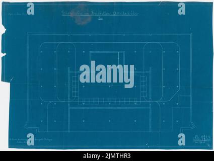 Hoffmann Franz, Siedlung Attilahöhe, Berlin-Tempelhof (1936): Tankredstraße 15-17: Wäscherei, Heizkeller Hänbahn. Blaupause auf Karton, 49,6 x 70,3 cm (inklusive Scan-Kanten) Hoffmann Franz (1884-1951): Siedlung Attilahöhe, Berlin-Tempelhof Stockfoto