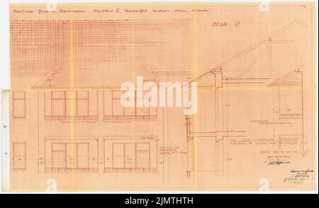 Hoffmann Franz, Siedlung Attilahöhe, Berlin-Tempelhof (1936): Alboinstraße 25: Details Balcons 1:20. Leichter Bruch auf Papier, 57,3 x 94 cm (inklusive Scan-Kanten) Hoffmann Franz (1884-1951): Siedlung Attilahöhe, Berlin-Tempelhof Stockfoto