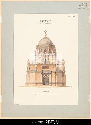 Thür Georg (1846-1924), Grabkapelle. Monatlicher Wettbewerb 1872. April (04,1872): Riss-Vorderansicht; Skalenbalken. Tusche und Bleistift auf Papier, wasserfarben, 47,4 x 36,5 cm (inklusive Scankanten) Thür Georg (1846-1924): Grabkapelle. Monatskurrenz April 1872 Stockfoto