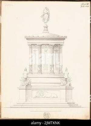 Unbekannter Architekt, gefallen in Erfurt. Monatlicher Wettbewerb im Juli 1874 (07,1874): Riss-Vorderansicht; Skalenbalken. Tinte auf Karton, 59,1 x 44,9 cm (einschließlich Scankanten) N.N. : Gefallendendenkmal, Erfurt. Monatskurrenz Juli 1874 Stockfoto