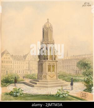 Unbekannter Architekt, gefallen in Erfurt. Monatlicher Wettbewerb Juli 1874 (07,1874): Perspektivansicht. Bleistift und Tinte Aquarell auf der Schachtel, 45,5 x 42,1 cm (einschließlich Scankanten) N.N. : Gefallendendenkmal, Erfurt. Monatskurrenz Juli 1874 Stockfoto