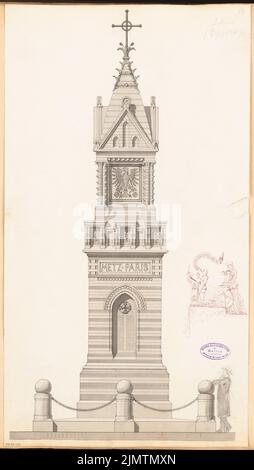 Eggert Hermann (1844-1920), fiel-ähnliches Denkmal in Stendal. Monatlicher Wettbewerb 1875. März (03,1875): Riss Vorderansicht. Tusche Aquarell auf der Schachtel, 58,9 x 33,3 cm (inklusive Scan-Kanten) Eggert Hermann (1844-1920): Gefallendendenkmal, Stendal. Monatskurrenz März 1875 Stockfoto