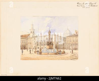 Bürckner Adolph (1846-1932), Brunnen. Monatlicher Wettbewerb November 1875 (11,1875): Perspektivansicht. Bleistift Aquarell auf Papier, 32,8 x 42,8 cm (inklusive Scankanten) Bürckner Adolph (1846-1932): Brunnen. Monatskurrenz November 1875 Stockfoto