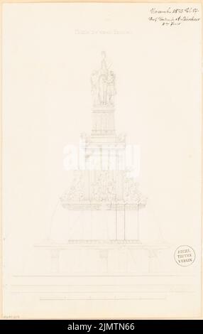 Bürckner Adolph (1846-1932), Brunnen. Monatlicher Wettbewerb November 1875 (11,1875): Oben; Skalenbalken. Bleistift auf Papier, 50,5 x 32,1 cm (inklusive Scankanten) Bürckner Adolph (1846-1932): Brunnen. Monatskurrenz November 1875 Stockfoto