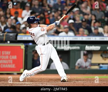 Houston Astros Center Fielder Jake Meyers (6) Fledermäuse im siebten Inning des MLB-Spiels zwischen der Boston Red Sox und den Houston Astros am Dienstag, Stockfoto