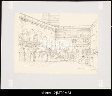 Stüler August (1800-1865), Palazzo Vecchio, Verona (13. November 1846): Perspektivische Ansicht des Hofes. Tinte auf Papier, 30 x 37,5 cm (inklusive Scankanten) Stüler Friedrich August (1800-1865): Palazzo Vecchio, Verona Stockfoto