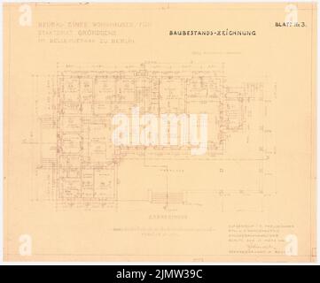 Schonert Erich, Neubau eines Wohngebäudes für den Staatsrat Gründgens im Bellevuepark in Berlin (15. März 1940): Grundriß Erdgeschoß 1: 100. Leichter Bruch auf Papier, 44 x 52,9 cm (inklusive Scankanten) Schonert Erich (geb. 1881): Neubau eines Wohnhauses für Staatsrat Gründgens im Bellevuepark, Berlin Stockfoto