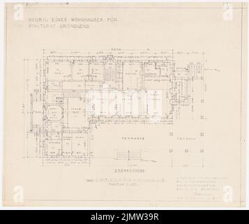 Schonert Erich, Neubau eines Wohngebäudes für den Staatsrat Gründgens im Bellevuepark in Berlin (31. Oktober 1931): Grundriß Erdgeschoß 1: 100. Leichter Bruch auf Papier, 44,4 x 52,8 cm (inklusive Scankanten) Schonert Erich (geb. 1881): Neubau eines Wohnhauses für Staatsrat Gründgens im Bellevuepark, Berlin Stockfoto