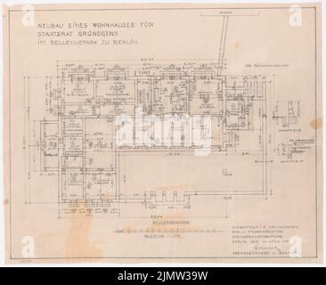 Schonert Erich, Neubau eines Wohnhauses für Staatsrat Gründgens im Bellevuepark in Berlin (15. März 1940): Grundriss Keller 1: 100. Bleistift auf transparent, 43,6 x 53,1 cm (inklusive Scankanten) Schonert Erich (geb. 1881): Neubau eines Wohnhauses für Staatsrat Gründgens im Bellevuepark, Berlin Stockfoto