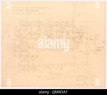 Schonert Erich, Neubau eines Wohngebäudes für den Staatsrat Gründgens im Bellevuepark in Berlin (15. März 1940): Grundriss Keller 1: 100. Leichter Bruch auf Papier, 43,6 x 52,7 cm (inklusive Scankanten) Schonert Erich (geb. 1881): Neubau eines Wohnhauses für Staatsrat Gründgens im Bellevuepark, Berlin Stockfoto