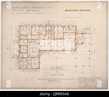 Schonert Erich, Neubau eines Wohngebäudes für den Staatsrat Gründgens im Bellevuepark in Berlin (15. März 1940): Grundriß Erdgeschoß 1: 100. Lichtbruch Wasserfarben auf Papier, 43,2 x 52 cm (inklusive Scankanten) Schonert Erich (geb. 1881): Neubau eines Wohnhauses für Staatsrat Gründgens im Bellevuepark, Berlin Stockfoto