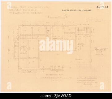 Schonert Erich, Neubau eines Wohnhauses für den Staatsrat Gründgens im Bellevuepark in Berlin (15. März 1940): Grundriss-Stiftung 1: 100. Leichter Bruch auf Papier, 43,7 x 52,8 cm (inklusive Scankanten) Schonert Erich (geb. 1881): Neubau eines Wohnhauses für Staatsrat Gründgens im Bellevuepark, Berlin Stockfoto