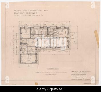 Schonert Erich, Neubau eines Wohngebäudes für den Staatsrat Gründgens im Bellevuepark in Berlin (15. März 1940): Grundriß Obergeschoß 1: 100. Bleistift auf transparent, 47,2 x 55,7 cm (inklusive Scankanten) Schonert Erich (geb. 1881): Neubau eines Wohnhauses für Staatsrat Gründgens im Bellevuepark, Berlin Stockfoto