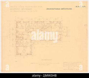 Schonert Erich, Neubau eines Wohngebäudes für den Staatsrat Gründgen im Bellevuepark in Berlin (15. März 1940): Grundriß Obergeschoß 1: 100. Leichter Bruch auf Papier, 43,9 x 53,2 cm (inklusive Scankanten) Schonert Erich (geb. 1881): Neubau eines Wohnhauses für Staatsrat Gründgens im Bellevuepark, Berlin Stockfoto