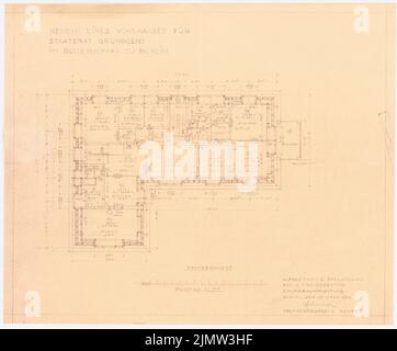 Schonert Erich, Neubau eines Wohngebäudes für den Staatsrat Gründgen im Bellevuepark in Berlin (15. März 1940): Grundriß Obergeschoß 1: 100. Leichter Bruch auf Papier, 44,3 x 53,4 cm (inklusive Scankanten) Schonert Erich (geb. 1881): Neubau eines Wohnhauses für Staatsrat Gründgens im Bellevuepark, Berlin Stockfoto