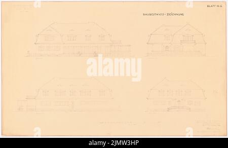 Schonert Erich, Neubau eines Wohnhauses für Staatsrat Gründgens im Bellevuepark in Berlin (15. März 1940): Besatzung der vier Seiten 1: 100. Leichter Bruch auf Papier, 49,6 x 82 cm (inklusive Scankanten) Schonert Erich (geb. 1881): Neubau eines Wohnhauses für Staatsrat Gründgens im Bellevuepark, Berlin Stockfoto