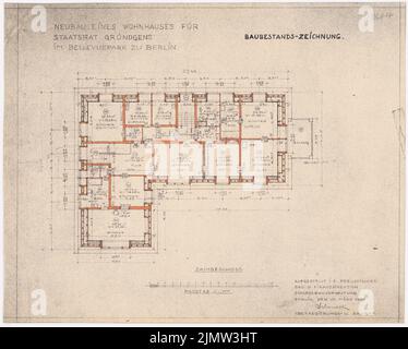 Schonert Erich, Neubau eines Wohngebäudes für den Staatsrat Gründgen im Bellevuepark in Berlin (15. März 1940): Grundriß Obergeschoß 1: 100. Lichtbruch Wasserfarben auf Papier, 42,9 x 53,5 cm (inklusive Scankanten) Schonert Erich (geb. 1881): Neubau eines Wohnhauses für Staatsrat Gründgens im Bellevuepark, Berlin Stockfoto