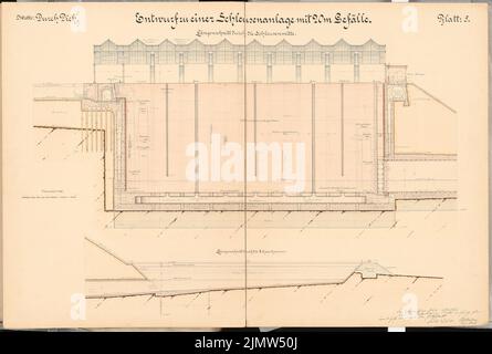 Wattenberg Ernst, Schleusenanlage bei Waren/Müritz. Schinkel-Wettbewerb 1900 (04.11.1901): Längsschnitt 1: 100. Tusche Aquarell auf der Schachtel, 68,1 x 101 cm (inklusive Scankanten) Wattenberg Ernst : Schleusenanlage, Waren/Müritz. Schinkelwettbewerb 1900 Stockfoto