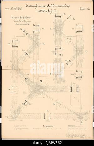 Wattenberg Ernst, Schleusenanlage bei Waren/Müritz. Schinkel-Wettbewerb 1900 (04.11.1901): Rahmenkonstruktion Details 1:15. Tusche und Bleistift auf Karton, 101,7 x 68,2 cm (inklusive Scankanten) Wattenberg Ernst : Schleusenanlage, Waren/Müritz. Schinkelwettbewerb 1900 Stockfoto