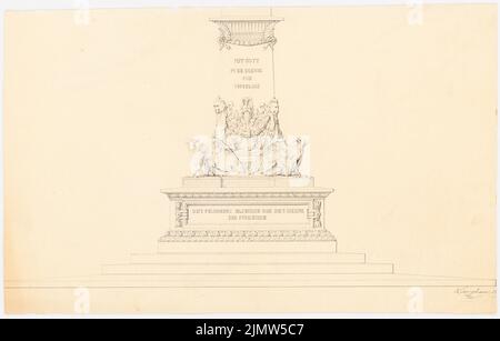Langhans Carl Ferdinand (1782-1869), Statue von Rauch's blucher Statue in Breslau (1827): Vorderansicht. Tusche auf Papier, 25,5 x 40 cm (inklusive Scan-Kanten) Langhans Carl Ferdinand (1782-1869): Postament von Rauchs Blücherstatue, Breslau Stockfoto