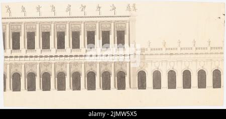 Titel Friedrich Wilhelm (1754-1840), Entwurfszeichnung für ein Schloss (ca. 1775/1800?): Blick auf eine Fassade. Bleistift Aquarell auf Papier, 31,6 x 65,3 cm (inklusive Scankanten) Titel Friedrich Wilhelm (1754-1840): Entwurfzeichnung für einen Palast Stockfoto