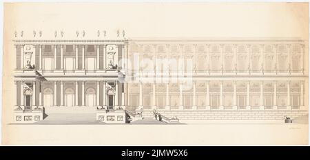 Titel Friedrich Wilhelm (1754-1840), Entwurfszeichnung für ein Schloss (1775): Blick auf eine Fassade zu einem königlichen Palast. Tinte, Bleistift, wasserfarben auf Papier, 43,4 x 92,4 cm (inklusive Scankanten) Titel Friedrich Wilhelm (1754-1840): Entwurfzeichnung für einen Palast Stockfoto