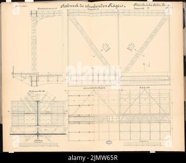 Hentrich Hubert, Straßenbrücke Köln-Deutz. Schinkel-Wettbewerb 1892 (1892): Schwimmender Träger. Schnitte, Grundriß 1:25, 1:10. Tinte, Tinte farbig auf Karton, 101,2 x 123,4 cm (inklusive Scankanten) Hentrich Hubert : Straßenbrücke Köln-Deutz. Schinkelwettbewerb 1892 Stockfoto