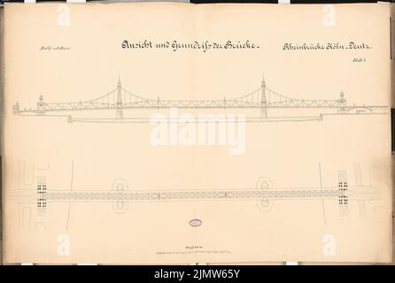 Hentrich Hubert, Straßenbrücke Köln-Deutz. Schinkel-Wettbewerb 1892 (1892): Annied, Grundriß 1: 500. Tusche, Tusche farbig, Aquarell auf Karton, 80,6 x 119,8 cm (inklusive Scankanten) Hentrich Hubert : Straßenbrücke Köln-Deutz. Schinkelwettbewerb 1892 Stockfoto