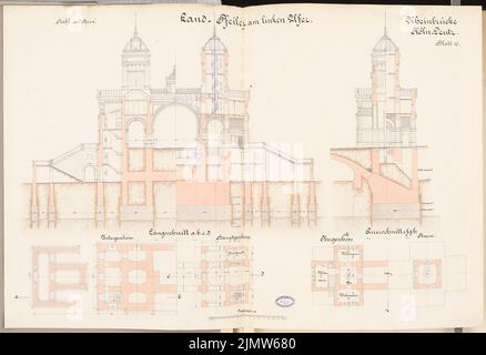 Hentrich Hubert, Straßenbrücke Köln-Deutz. Schinkel-Wettbewerb 1892 (1892): Grundpfeiler auf der Kölner Bank. Schnitte, Grundrisse 1: 100. Tusche, Tusche farbig, Aquarell auf Karton, 67,5 x 98,7 cm (inklusive Scankanten) Hentrich Hubert : Straßenbrücke Köln-Deutz. Schinkelwettbewerb 1892 Stockfoto