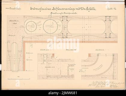 Wattenberg Ernst, Schleusenanlage bei Waren/Müritz. Schinkel Wettbewerb 1900 (04.11.1901): Zweg Walls 1:25. Tusche Aquarell auf der Schachtel, 49,7 x 69,6 cm (inklusive Scankanten) Wattenberg Ernst : Schleusenanlage, Waren/Müritz. Schinkelwettbewerb 1900 Stockfoto