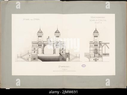 Hentrich Hubert, Straßenbrücke Köln-Deutz. Schinkel-Wettbewerb 1892 (1892): Portalbau. Ansichten 1: 100. Tusche Aquarell auf der Schachtel, 82,7 x 117,2 cm (inklusive Scan-Kanten) Hentrich Hubert : Straßenbrücke Köln-Deutz. Schinkelwettbewerb 1892 Stockfoto