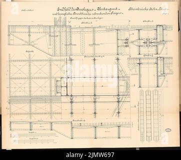 Hentrich Hubert, Straßenbrücke Köln-Deutz. Schinkel Competition 1892 (1892): Endfeld des Auslegers - Untergurt - und bewegliche Verbindung des schwimmenden Trägers. Schnitte, Grundriß 1:25, 1:10. Tinte, Tinte farbig auf Karton, 101,8 x 122,7 cm (inklusive Scankanten) Hentrich Hubert : Straßenbrücke Köln-Deutz. Schinkelwettbewerb 1892 Stockfoto